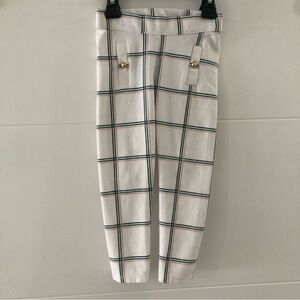 Janie and Jack Girls White Plaid Ponte Pants With Gold Buttons Size 3T